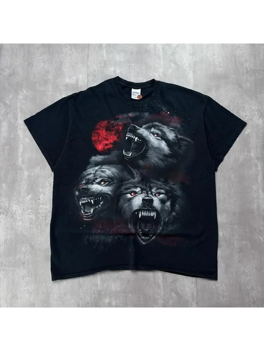 Y2K Black Wolf Grunge Gothic Nature Skater T-Shirt